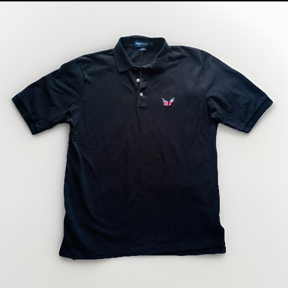 Vintage 90s Polo Golf Ralph Lauren Black Polo Shirt XL Crossed Falgs Embroiderd
